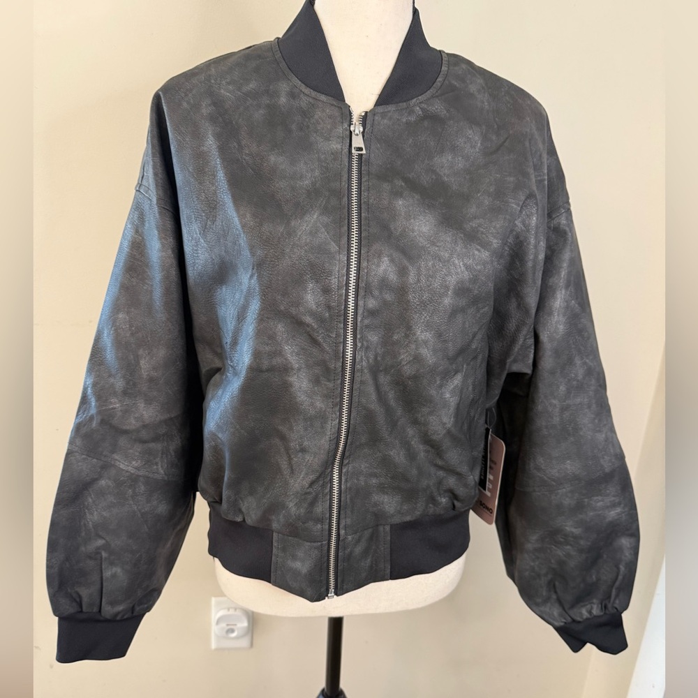 CiSoni Premium Faux Leather Outerwear black distressed jacket vegan leather Med